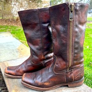 Frye Outside Zip Heath Maple Motorcycle Boot Sz 8
